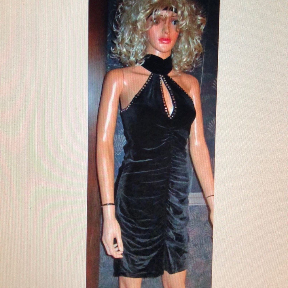 Victoria's Secret Sexy Black Velvet Silver Bullet Halter Dress XXS NEW!
